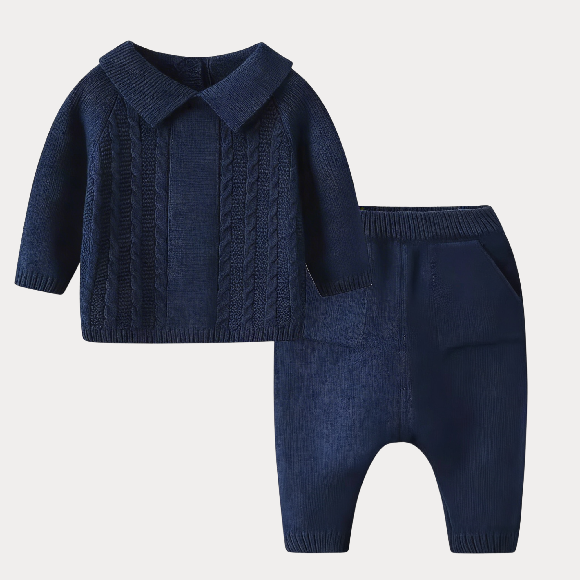 AI-generates product visualization - Cable Knit Sweater Set — Navy