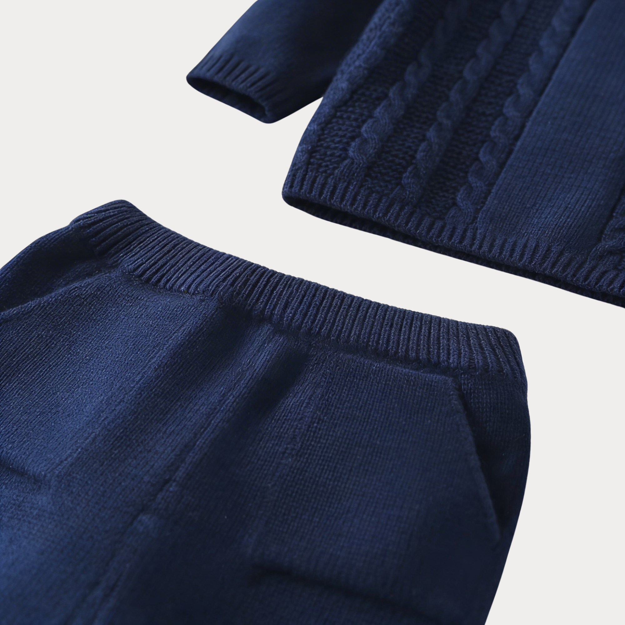 AI-generates product visualization - Cable Knit Sweater Set — Navy