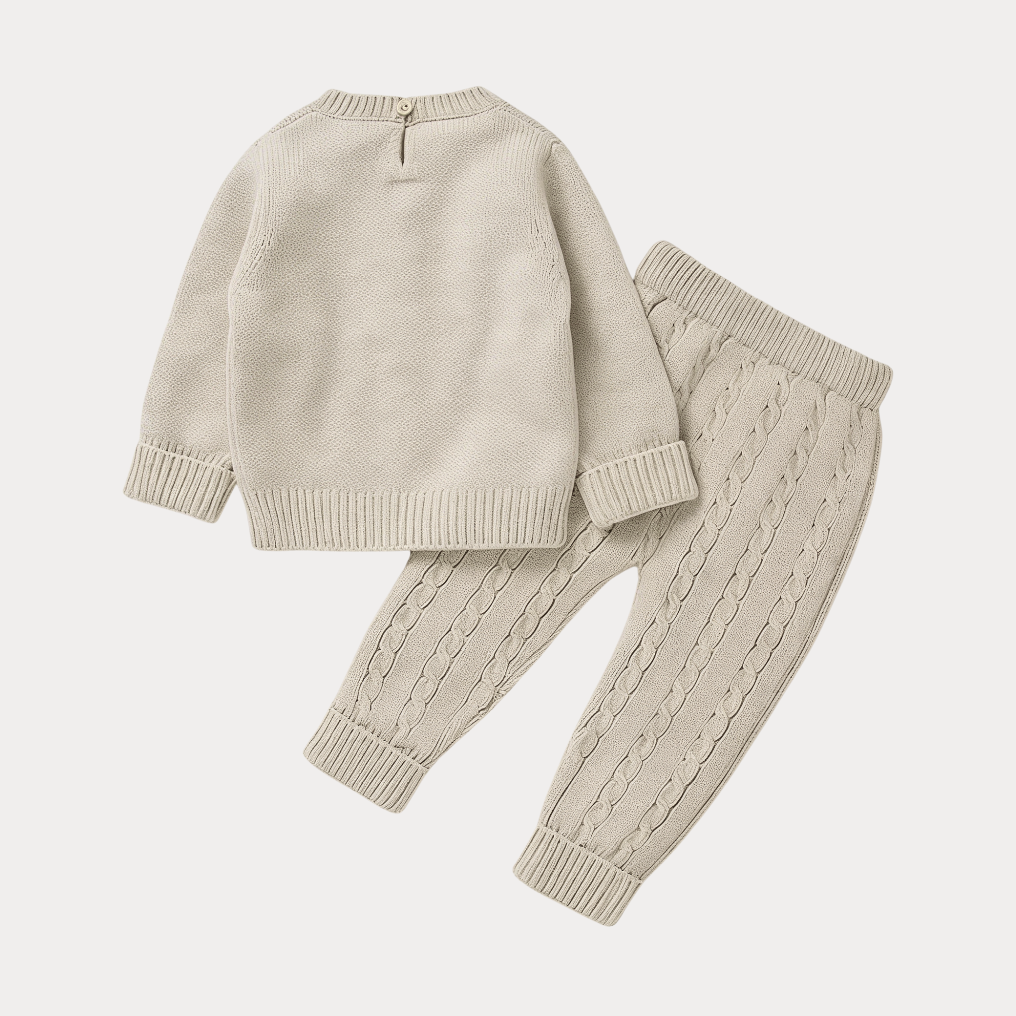 AI-generates product visualization - Cable Knit Sweater Set — Warm Oat