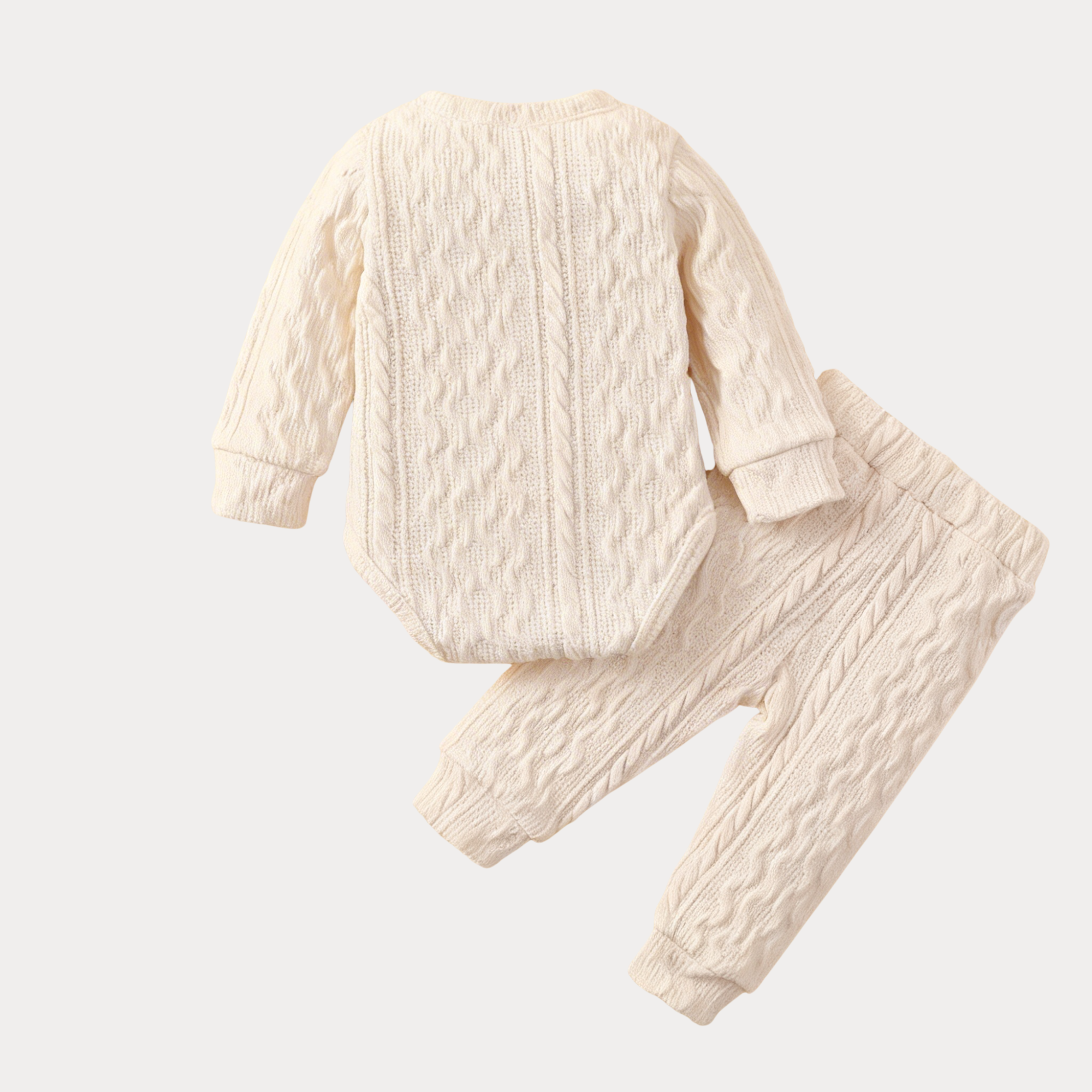 AI-generates product visualization - Cable Knit Romper Set — Warm Ivory