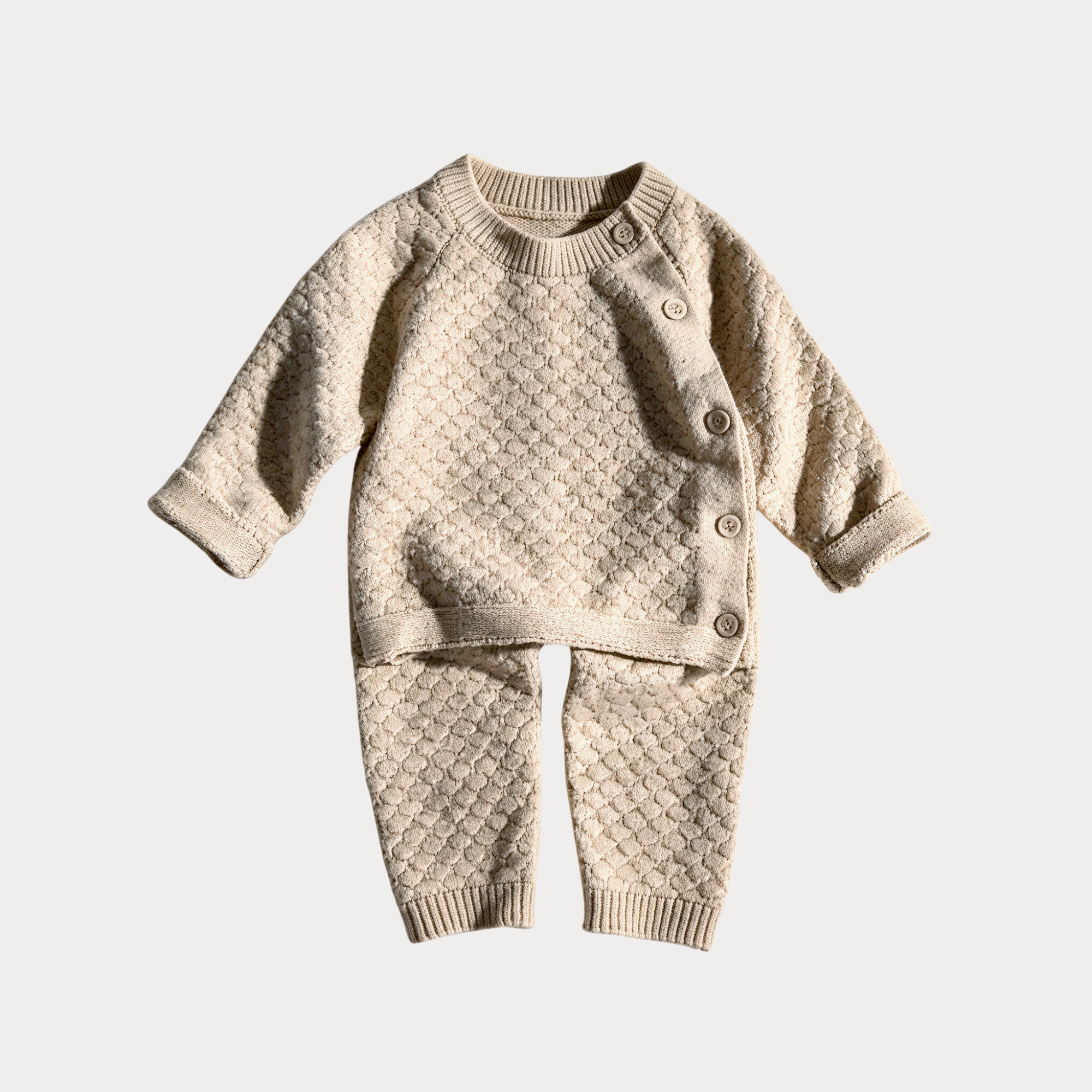 AI-generates product visualization - Textured Knit Two-Piece Set — Warm Oat