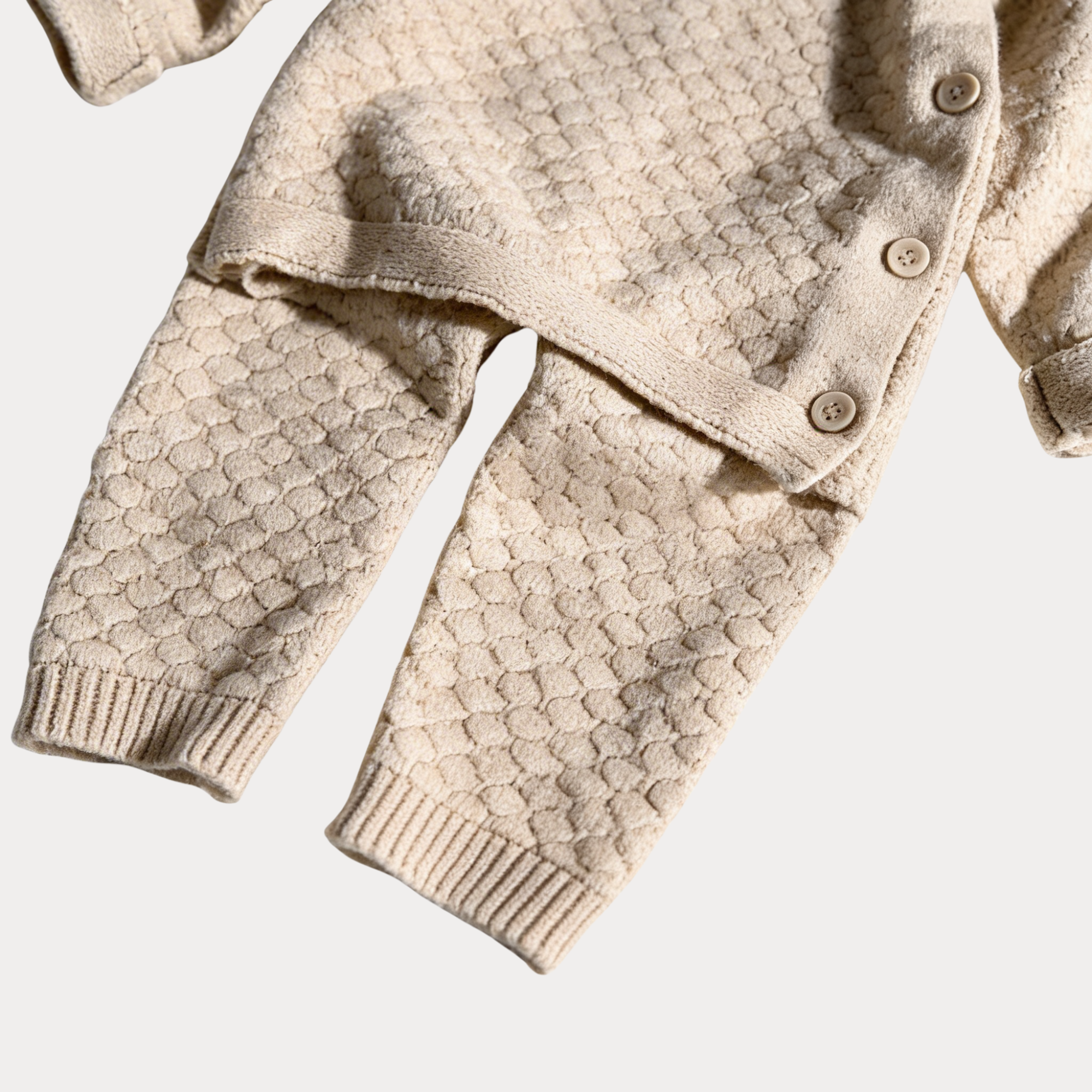 AI-generates product visualization - Textured Knit Two-Piece Set — Warm Oat