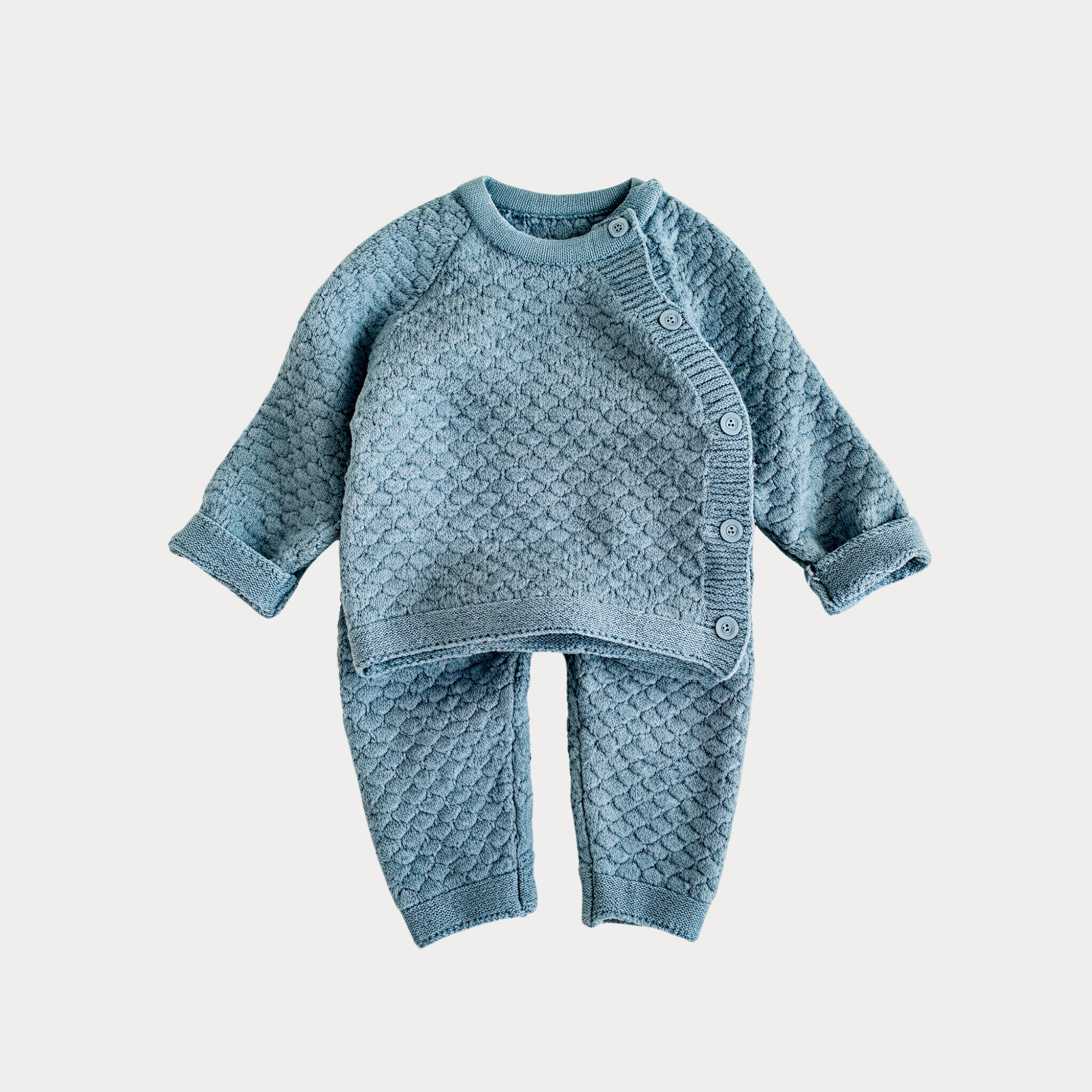 AI-generates product visualization - Textured Knit Two-Piece Set — Dusty Blue