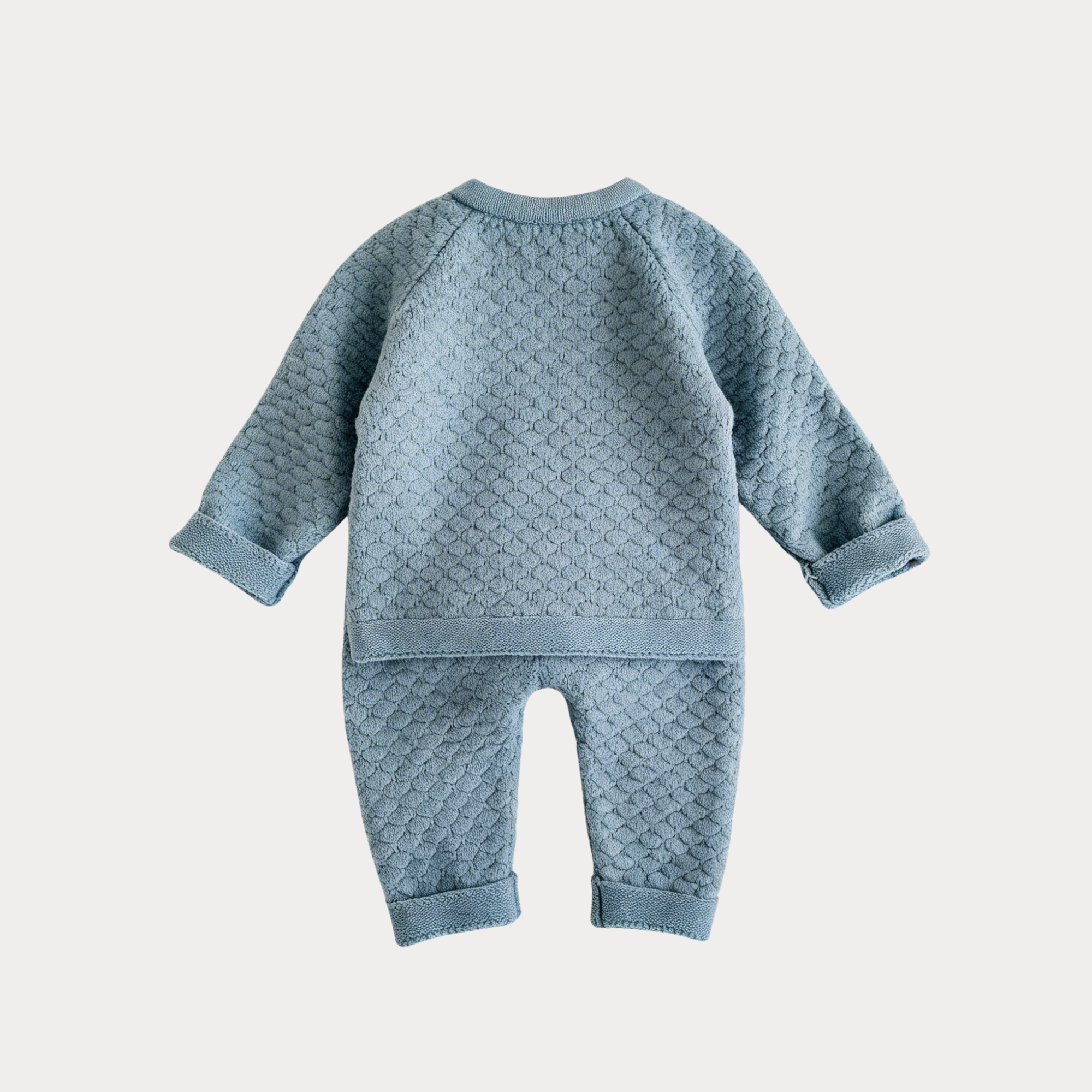 AI-generates product visualization - Textured Knit Two-Piece Set — Dusty Blue