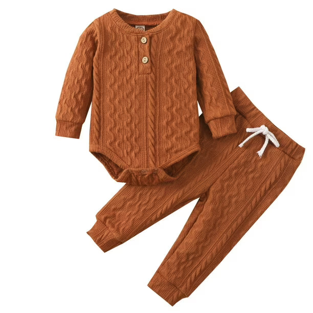 AI-generates product visualization - Cable Knit Romper Set — Warm Rust