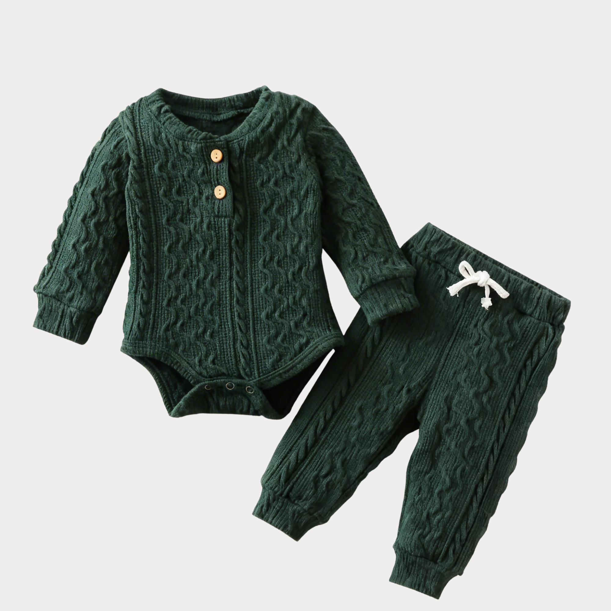 AI-generates product visualization - Cable Knit Romper Set — Forest Green