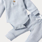 AI-generates product visualization - Ribbed Romper Set — Dusty Blue