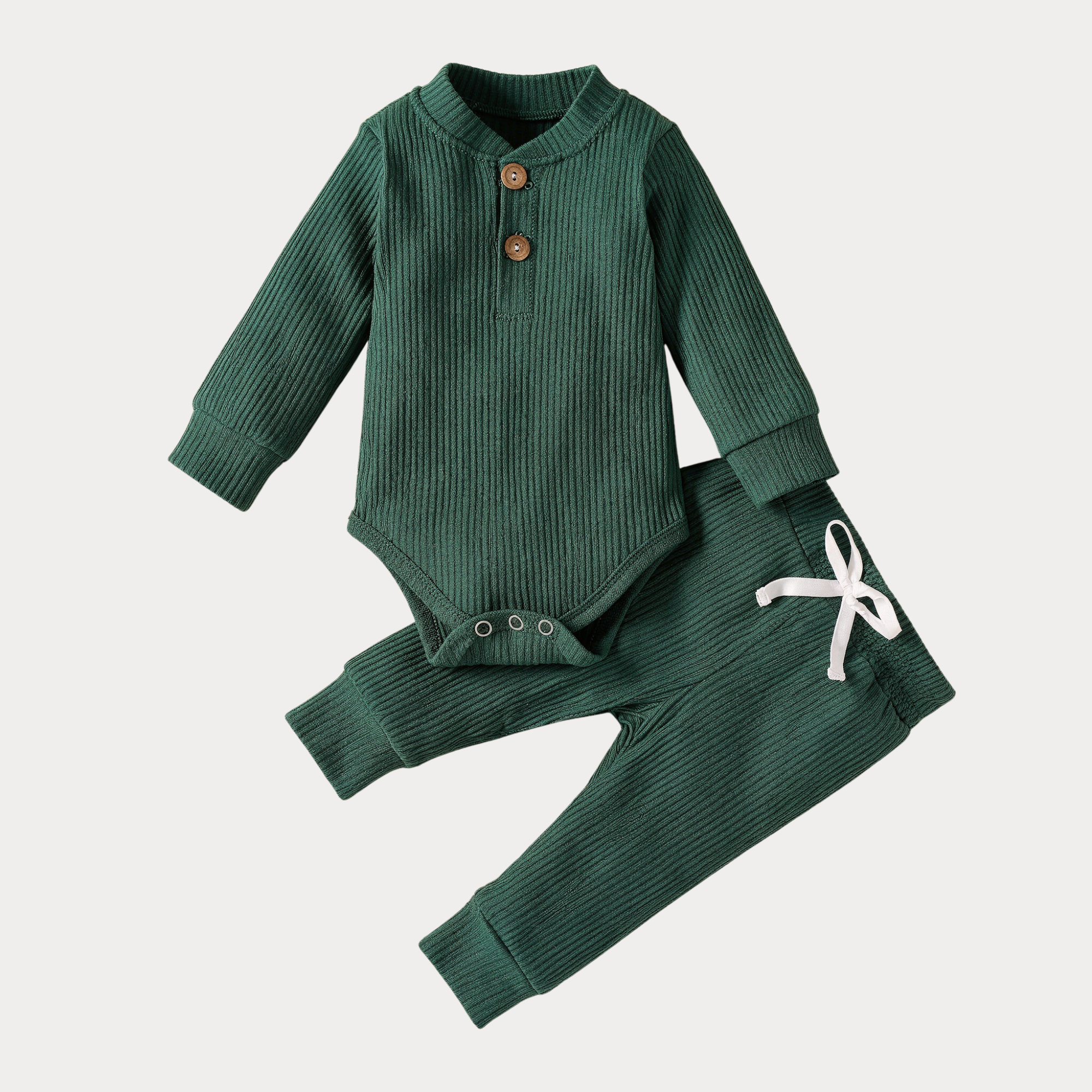 AI-generates product visualization - Ribbed Romper Set — Forest Green