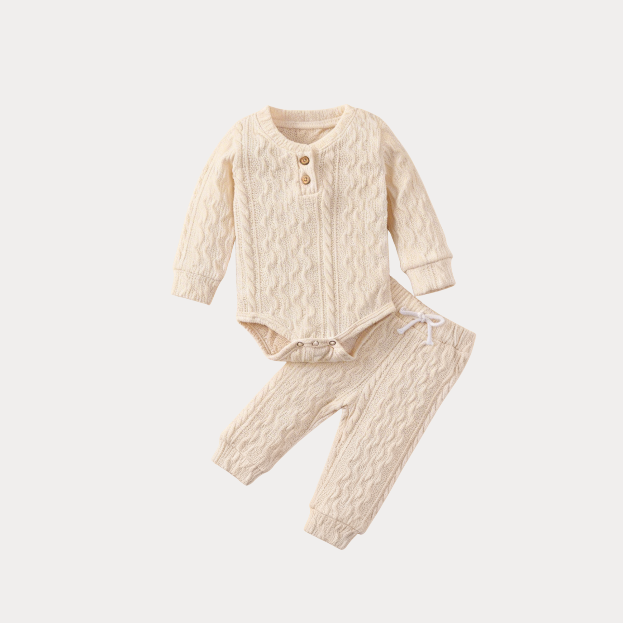AI-generates product visualization - Cable Knit Romper Set — Warm Ivory