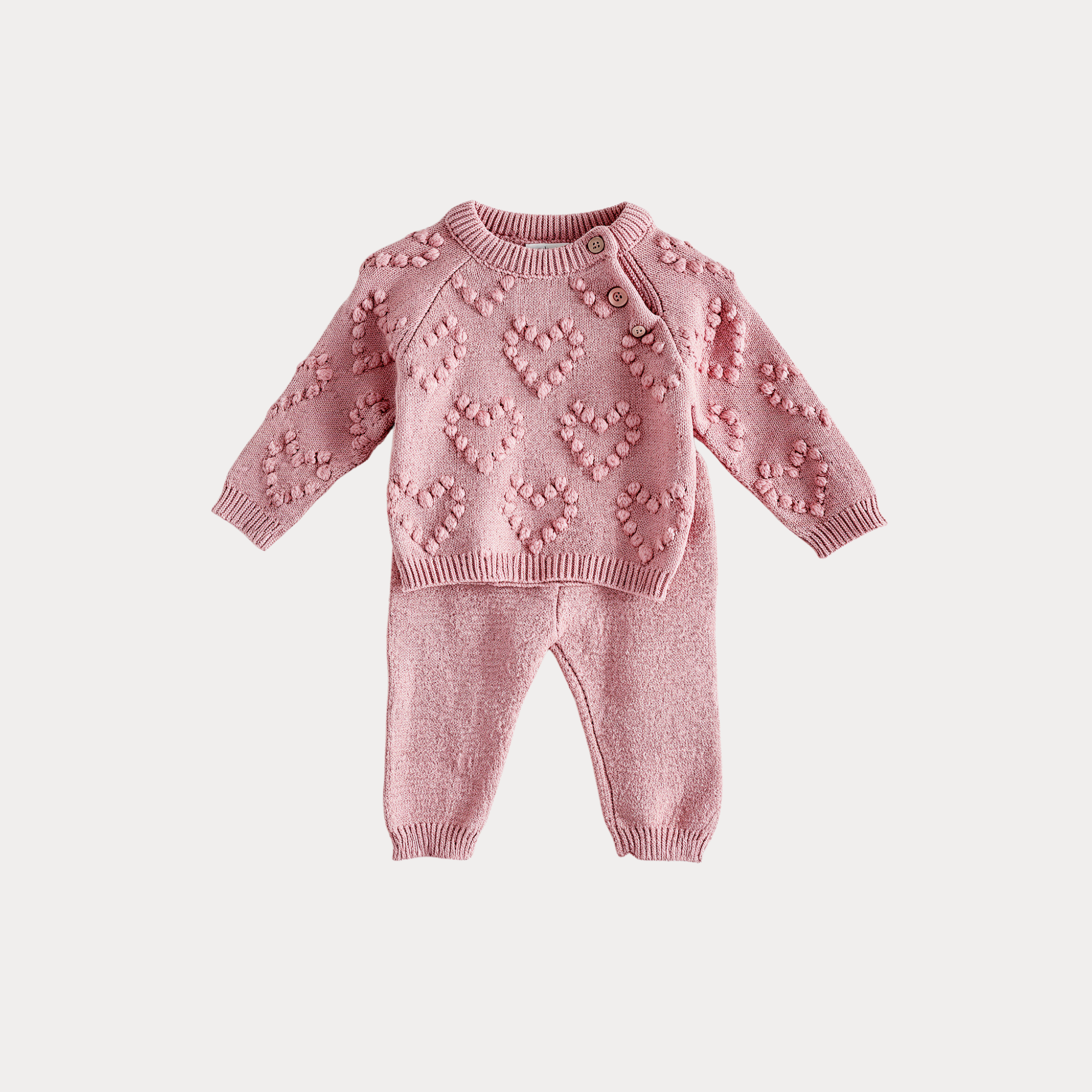 AI-generates product visualization - Pom Heart Knit Set — Dusty Rose