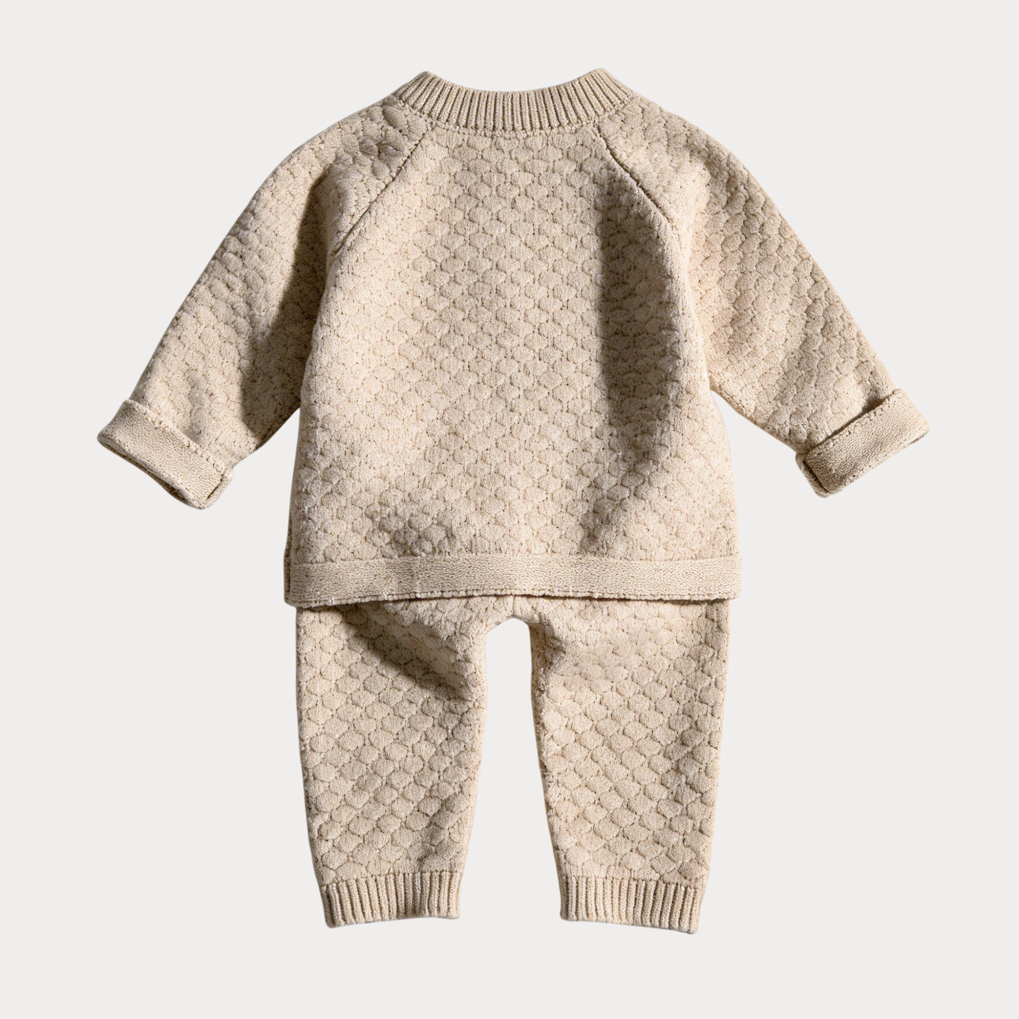 AI-generates product visualization - Textured Knit Two-Piece Set — Warm Oat