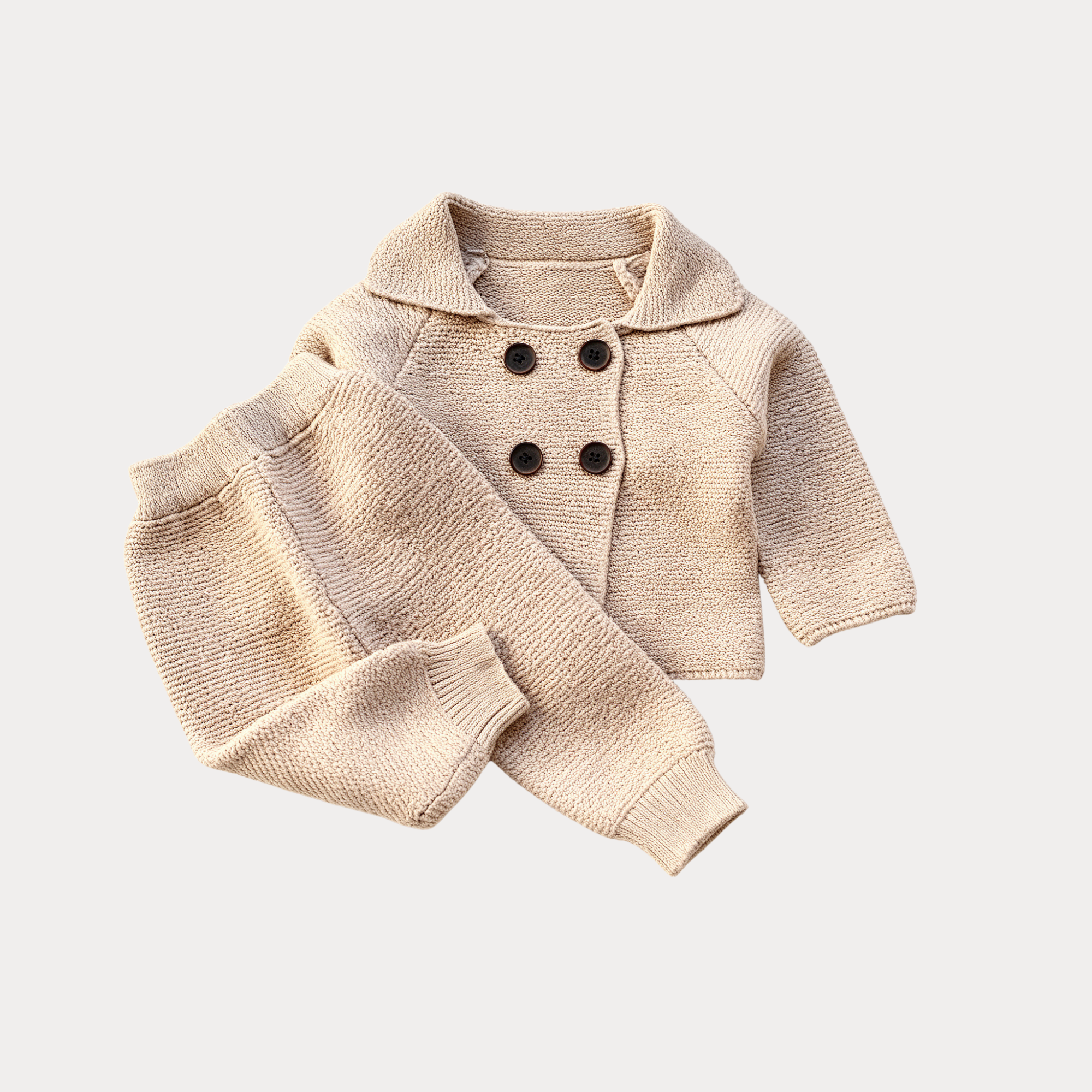 AI-generates product visualization - Organic Cotton Knit Comfort Set — Warm Oat