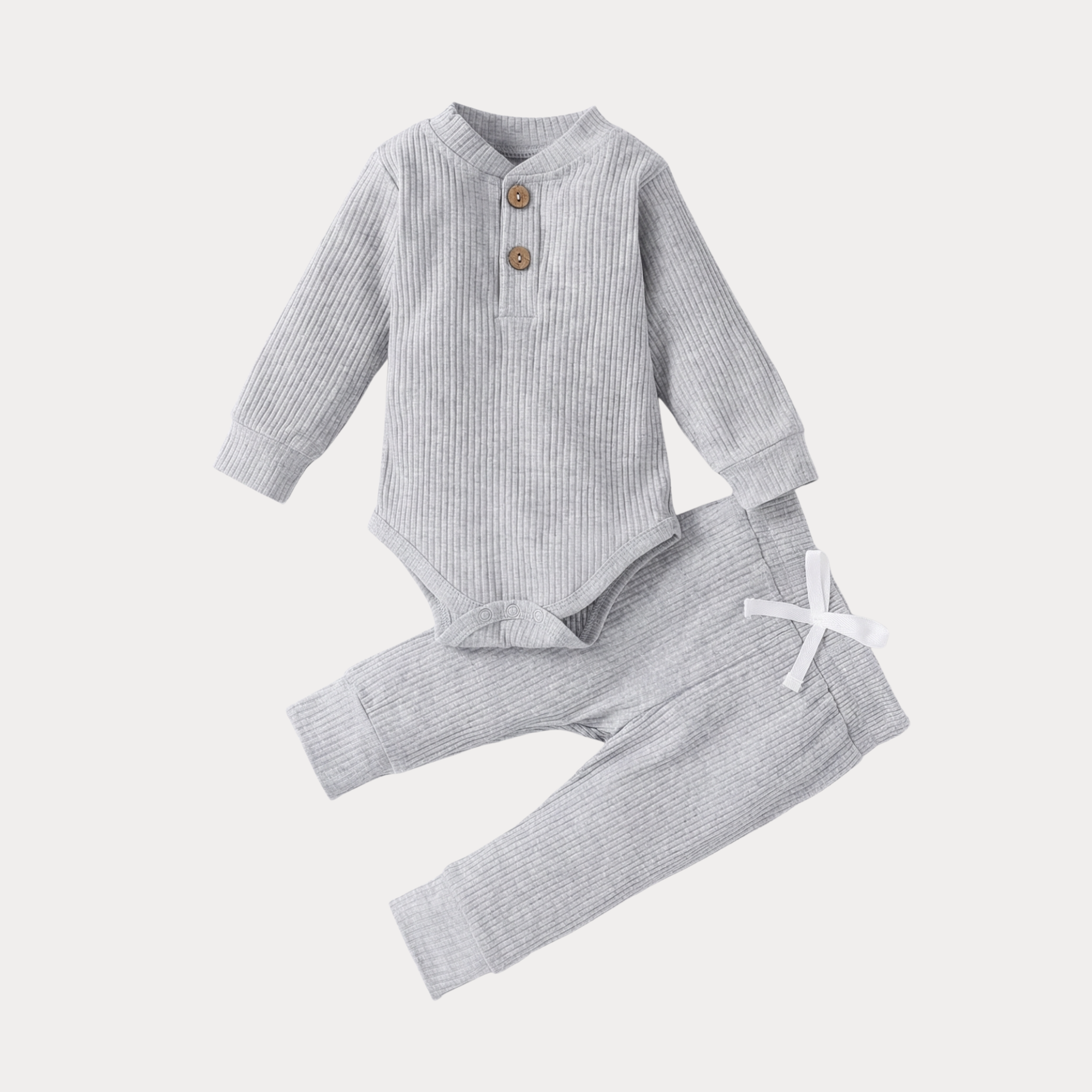 AI-generates product visualization - Ribbed Romper Set — Light Grey