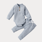 AI-generates product visualization - Ribbed Romper Set — Dusty Blue